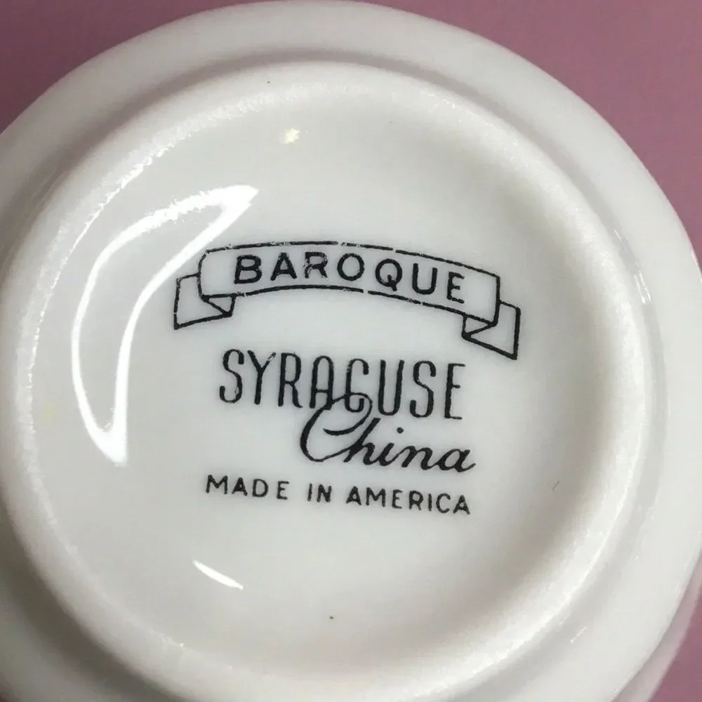 Vintage Syracuse Baroque White Tea Cup & Saucer Set‎ Hand-Crafted USA